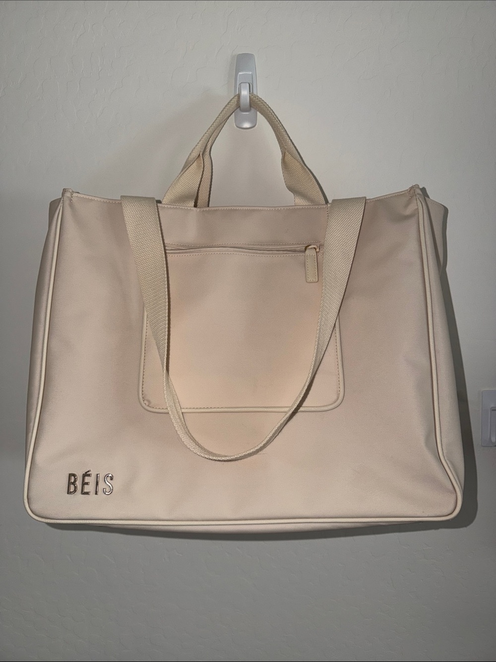 BEIS Pale Cream Tote with Front Zip Pocket